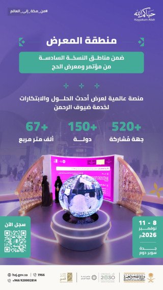 المعرض المصاحب لمؤتمر ومعرض الحج يجمع أكثر من 520 جهة من 150 دولة لعرض أحدث الابتكارات والحلول في خدمة ضيوف الرحمن